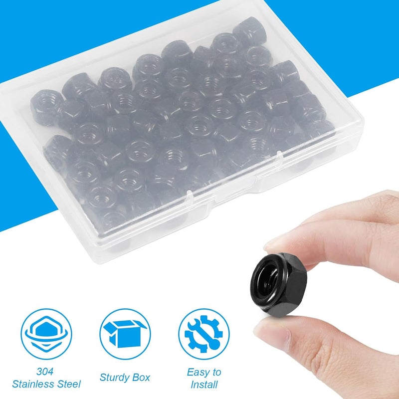 Yinpecly 50Pcs #10-24 Nylon Insert Hex Lock Nuts 304 Stainless Steel Locknuts Self-Locking Nut, Standard Inch Threaded Nylock Nuts, Hex Drive, Zinc Plated Black - Image 5